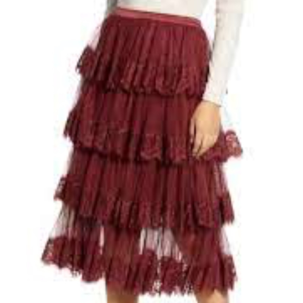 Rachel Parcell Burgundy Lace Tiered Skirt - Picture 8 of 8